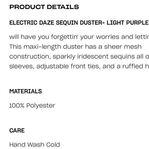 ELECTRIC DAZE SEQUIN DUSTER IN LIGHT PURPLE - Picture 12 of 12